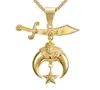 Fashion Gold Silver en acier inoxydable STEE SHRINER Collier Scimitar Moon Star Sanctuaire Pendant Masonic Mason Pharaon Bijoux pour Men8560914