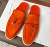 Slippers Khaki Suede Loafers Slipper Women Babouche Summer Walk Shoes Open Back Flat Metal Decorate Slides