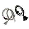 Link Bracelets 2pcs Star Tassels Bracelet Vintage Couple Fashion Layered Elastic Bangles Jewelry Handmade Beaded Dropship