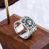 Rings de cluster grande girassol vintage para homens homens tailandês flor prata retrô punk hiphop abrindo os acessórios de jóias de moda de dedos