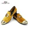 Casual Shoes XQWFH 2024 Gold Velvet And Toe Men Loafers Fashion Party Wedding Dress Men's Flats Sneakers