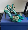 Роскошные дизайнерские мужчины Crystal aquazzura Margarita Sandals Shoes Floral-Embellisments Женщины шпильки на каблуках Lady Summer Luxury Walking Eu35-43 с коробкой