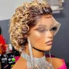 Pixie Cut парик 1b 30 коричневый цвет кружевного парика Spring Curl Короткий боб человеческий парик для женщин для женщин натуральный цвет Blonde Burgundy Color Remy 240409