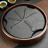 Tea Trays Ceramic Cups Teapot Set Round Plates Bamboo Wood Tray Hollow Sunflower Water Storage Dish Kung-Fu Gifts