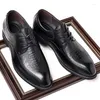 Casual Shoes Man Derby Crocodile Pattern Genuine Cow Leather Plain-Toe Dress Business Men's Comfortable Wedding Suits Shoe