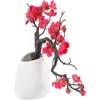 Decorative Flowers Artificial Plum Potted Plant Blossom Bonsai Decor With Ceramic Vase Fake Ornament Small Arrangement Office