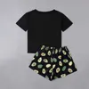 Women's Sleep Lounge Avocado Print Pajamas Suits Women Shorts Sleepwear Summer Ladies Pajamas Set Short Sleeve T-Shirt Round Neck Shorts Outdoor Wear d240419