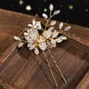 Hårklipp U -formade pinnar Guldfärglegering Pärlor Flower Leaf Rhinestone Hairpins Side For Women Girls Smycken Tillbehör