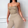 Women's Two Piece Pants Solid Color Fashionable Casual Sexy Bodysuit Set Onesie