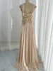 Vestidos de festa Champagne colorElegant curto -Sleeved Flores Chiffon Slim Tail Banquet Dress Skirt M1930