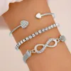 Link Bracelets Retro Bracelet Rhinestone Cuff Set para mulheres Lucky Stack Pack com namoradas ajustáveis