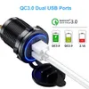 36W Dual USB Quick Charge 3.0 Car Charger Socket Waterproof 12V/24V QC3.0 USB Fast Charger Socket Power Outlet w/ Touch Switch