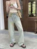 Jeans femminile slegiri diamond do vecchio lavato largo 2024 in alto girovadante y2k streetwear strillo gambe dritte gambe pantaloni