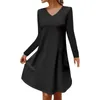 Casual Dresses Women'S Fashionable Long-Sleeved V-Neck Hollow Solid Color Dress Vestidos Para Mujer Elegantes Y Bonitos Mu