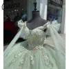 2024 Mint Green Quinceanera Dresses Strap Spaghetti with sweet 15 obrods 3d Flower Bead Vestidos de Quinceanera