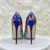 Sukienka buty do szelży niebieskie różowe węża kobiety seksowne spiczaste palce wysokie pięta na imprezę wieczorne cienkie pompki sztyletowe plus size 33-46