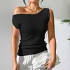 Women's T Shirt sexy Tees Versatile solid color sleeveless knit vest, sexy slim fit knit T-shirt, design and off the shoulder top Plus Size tops