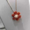 Designer Brand Van Flower Necklace 925 Sterling Silver Plated 18K gold natural white Fritillaria Red Agate Blue large flower pendant