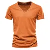 Erkek Tişörtleri Pamuk V yaka Erkekler T-Shirt Fitness Sports Slim Fit Soild T-Shirts Erkek Üstler Tees Yaz Kısa Kollu Gömlek