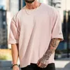 Novo exercício de esportes de fitness Cordo de camiseta solta de camiseta de verão Crewneck algodão correndo de manga curta solta 240415