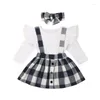 Ensembles de vêtements Boutique Girl Vêtements 2024 Toddler Kids Baby Girls Lace Tops Plaid Bib Robe Bandband Band Tenfit