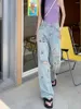 Frauen Jeans schwere Arbeit Blume Stickerei zerrissene weibliche Sommer mit hoher taillierter dünnes Design geradees Weitbeinhose großer Größe 2024