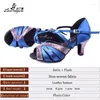 Sapatos de dança Ladingwu Blue Cetin e Multicolor Flash Women Latin Bottom Bottom Ballroom Party Numbering Y-112