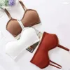 Camisoles Tanki Ribb dzianina Beauty Backless Bra Balette kobiety Sports Seksowne wyściełane szokowe mosiężne biustonosze na górną bieliznę kamizelka Bralet Crop Top 346