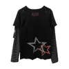 Autumn Winter Y2K Subculture Tshirt Long Sleeve Faux Two Piece Harajuku Loose Punk Tees Casual Rock Emo Grunge Aesthetic Tops 240409