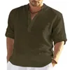 Herrenhemdhemden 2024 lässig Leinen Langarm T-Shirt-Hemd Kühlung Top Feste Farbe Baumwolle