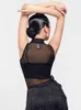 Bühnenbekleidung weibliche lateinische Tanzplatten für Frauen Mesh -Ständer Kragen Hemden Chacha Rumba Tango Erwachsene moderne Performance -Kleidung DN17705