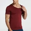 M5XL Men Summer Ice Silk Shirt Korte mouwen naadloos V Nek Top Solid Color Ultradathin Cool Sport T -shirt Underhirt Plus Size 240403