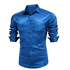 Men's Dress Shirts Luxury Bright Silk Ball Shirt Long Sleeve Casual Slim Muscle Button Down Plus Size S-3XL