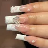 False Nails 24Pcs False Nails with Colorful Flower Designs Long Square Fake Nail Tips Wearable Ballet Press on Nails Full Cover Manicure Y240419