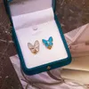 Stijlvolle luxe Vancelfe Designer oorbellen Blue Butterfly Turquoise Asymmetrisch ontwerp Ear Beat gepersonaliseerde koudblauwe sieraden met logo