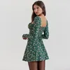 Casual Dresses Sladuo Women's Vintage Long Sleeve Green Floral Print Corset Mini Dress Sexy Lace Up Celebrity Evening Chrimats Party Dres