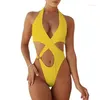 Dames badmode 2024 sexy high gesneden halter vrouwelijk vrouwelijk één stuk zwempak vrouwen crossbandage monokini bather badpak zwem bodysuit