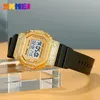 Montre-bracelets Skmei Luxury Men's Sports ImperproofPolay en acier inoxydable Square Diamond Digital Watch For Men Colck Montre Homme 2000
