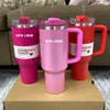 Occs the quencher H2.0 40oz أكواب Cosmo Pink Parade Tumblers معزول أكواب السيارة المصنوعة من الفولاذ المقاوم للصدأ Termbly Tumbler Valentines Gift Pink Parkle 1 1 111Q240419