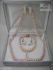 Drobne naturalne 78 mm Akoya Pink Pearl Necklace Branslet Branslet Kolczyki Zestaw 14K2222479