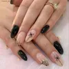 Falska naglar 24st Black Spider Fake Nail Patch Ghost Bat Tryckt Fake Nail Halloween Manicure Set Artificial Acrylic Nails For Girl Gifts Y240419