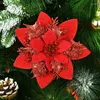 Dekorativa blommor 5st Glitter Christmas Xmas Tree Hanging Ornament 14cm Artifical Flower for Home 2024 Year Supplies Navidad Notel