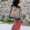 Bolsas de ombro Bolsa quadrada casual da vovó casual colorido bolsa de crochê fofa bolsas de tricô hippie vintage para mulheres de grande capacidade