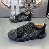 Casual Shoes Korean Style Mens Rhinestone Cow Suede Leather Rivets Shoe Punk Hip Hop Dress Flats Platform Sneakers Mans Footwear