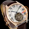 Drive Flying Tourbillon Automatic Mens Watch Rmsf Rose Gold Silver Black Roman Dial Brown Leather Strap Super Edition Montres Reloj Hombre Montre Puretime Ptcar