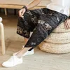 Męskie spodnie Summer średniej elastycznej pasa sznurka Pockets Cropped Ethnic Style Retro Print Harem Spodni ubrania modowe
