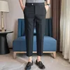 メンズスーツ高品質の刺繍スーツパンツマン用スリムフィットビジネスカジュアルソリッドオフィスソーシャルズボン男性服2024