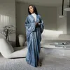 Etniska kläder Marocain Satin Abayas för kvinnor Muslimsk blygsam klänning Dubai Kaftan Turkiet Abaya Saudi Arabic Robe Islam Jalabiya Kimono