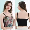 Tanques femininos Mulheres French French Flower Print Strappy Bustiers Crop Tube Top Top Summer Sleesess Shirred Back Bodycon Camisole Vest