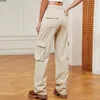 Women's Jeans Womens Casual Loose Cargo Pants Y2K Streetwear High Waisted Baggy 6 Flap Pockets Elastic Waist Wide Leg Denim